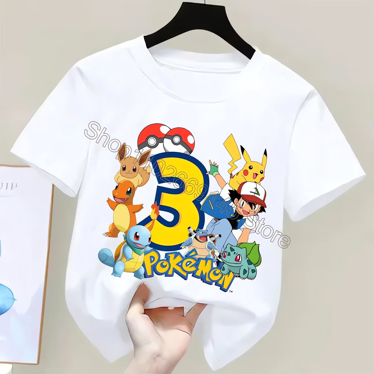Pokémon birthday T-shirt for kids with age number – Age 3