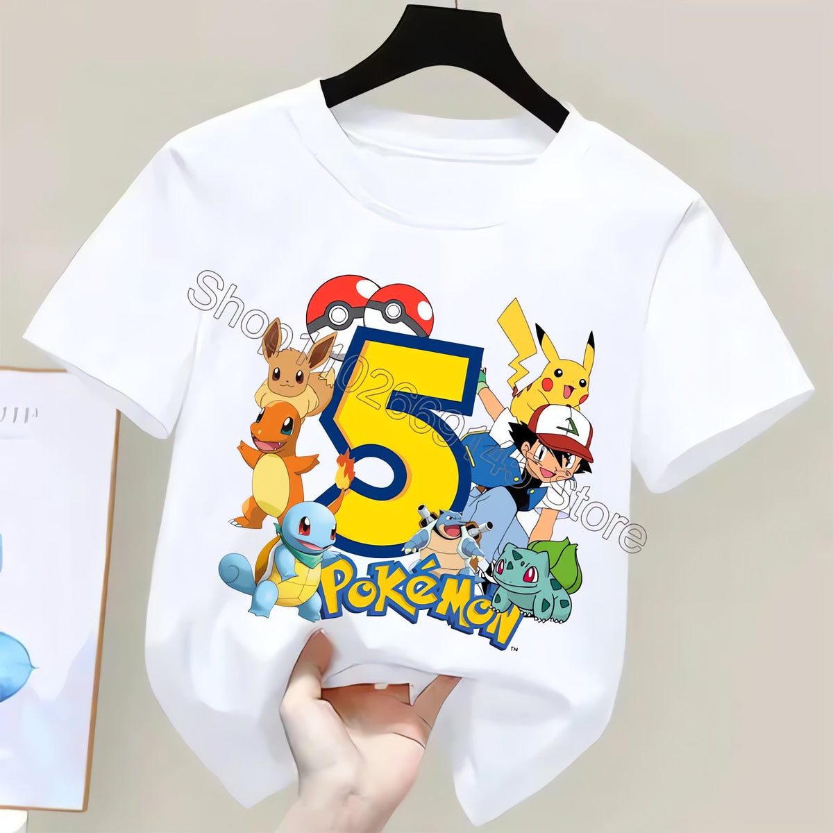 Pokémon birthday T-shirt for kids with age number – Age 5