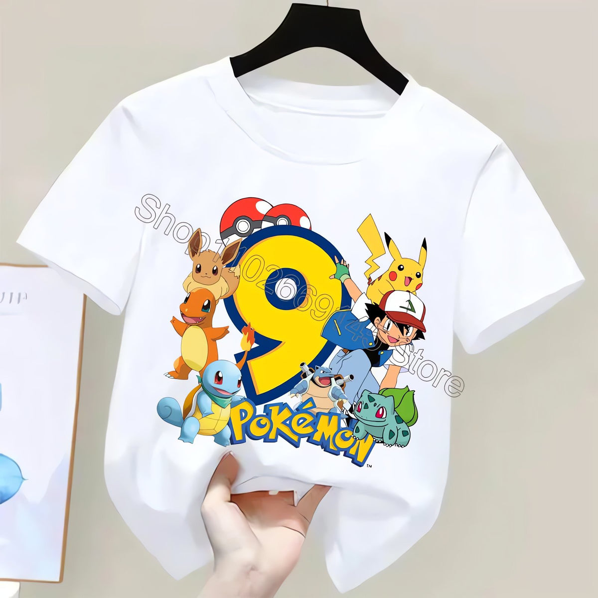 Pokémon birthday T-shirt for kids with age number – Age 9