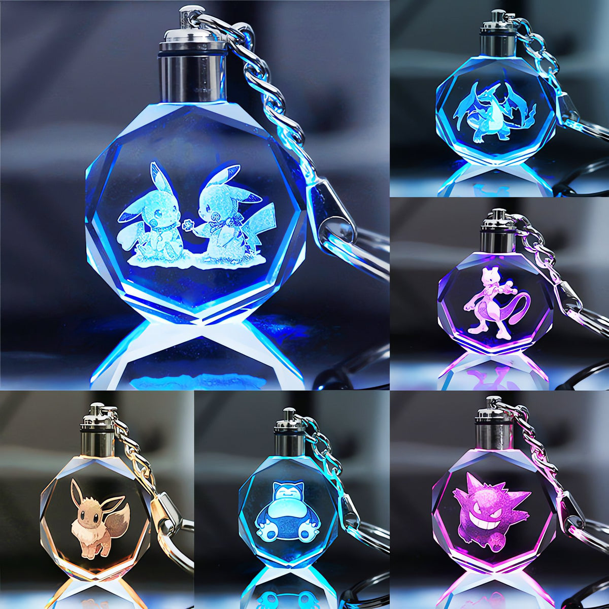 Pokémon LED keyring with a light-up crystal charm