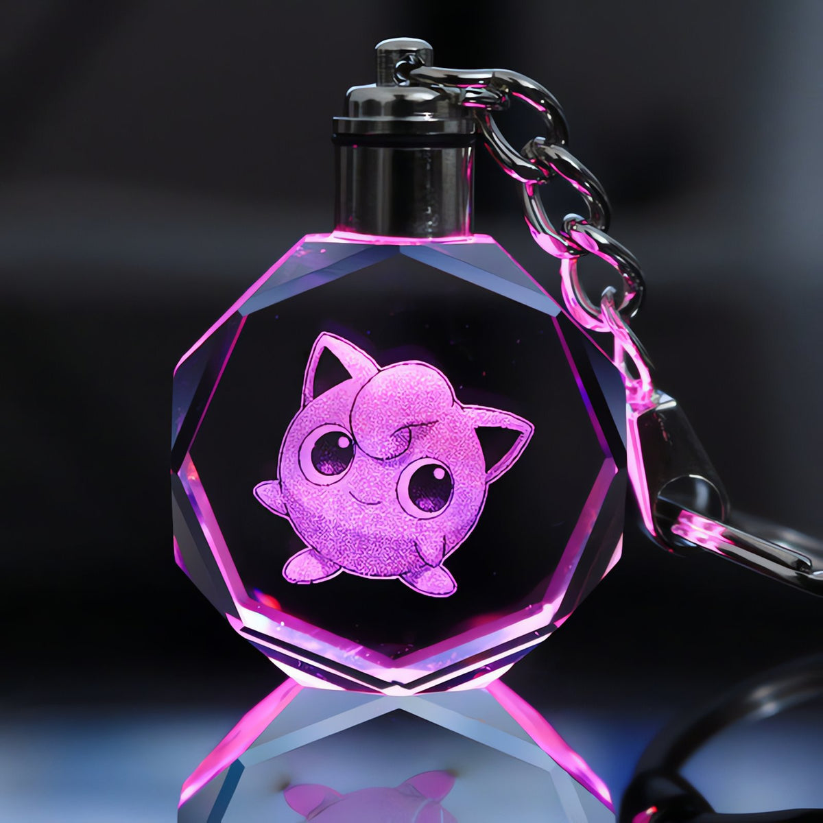 Pokémon LED keyring with a light-up crystal charm – Jigglypuff