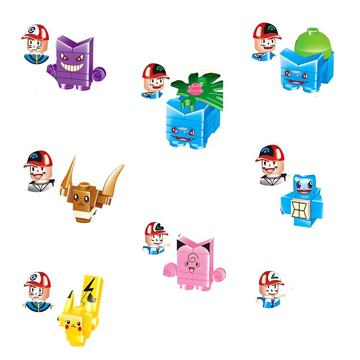 Pokémon mini figure set of trainers and Pokémon in brick style
