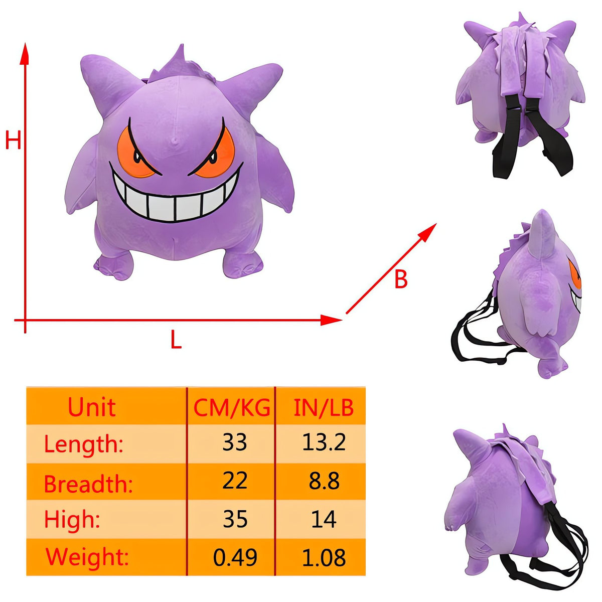 Pokémon plush backpack and shoulder bag – Gengar Backpack