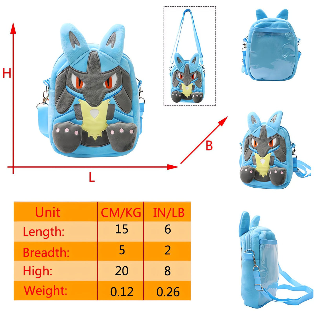 Pokémon plush backpack and shoulder bag – Lucario Shoulder Bag