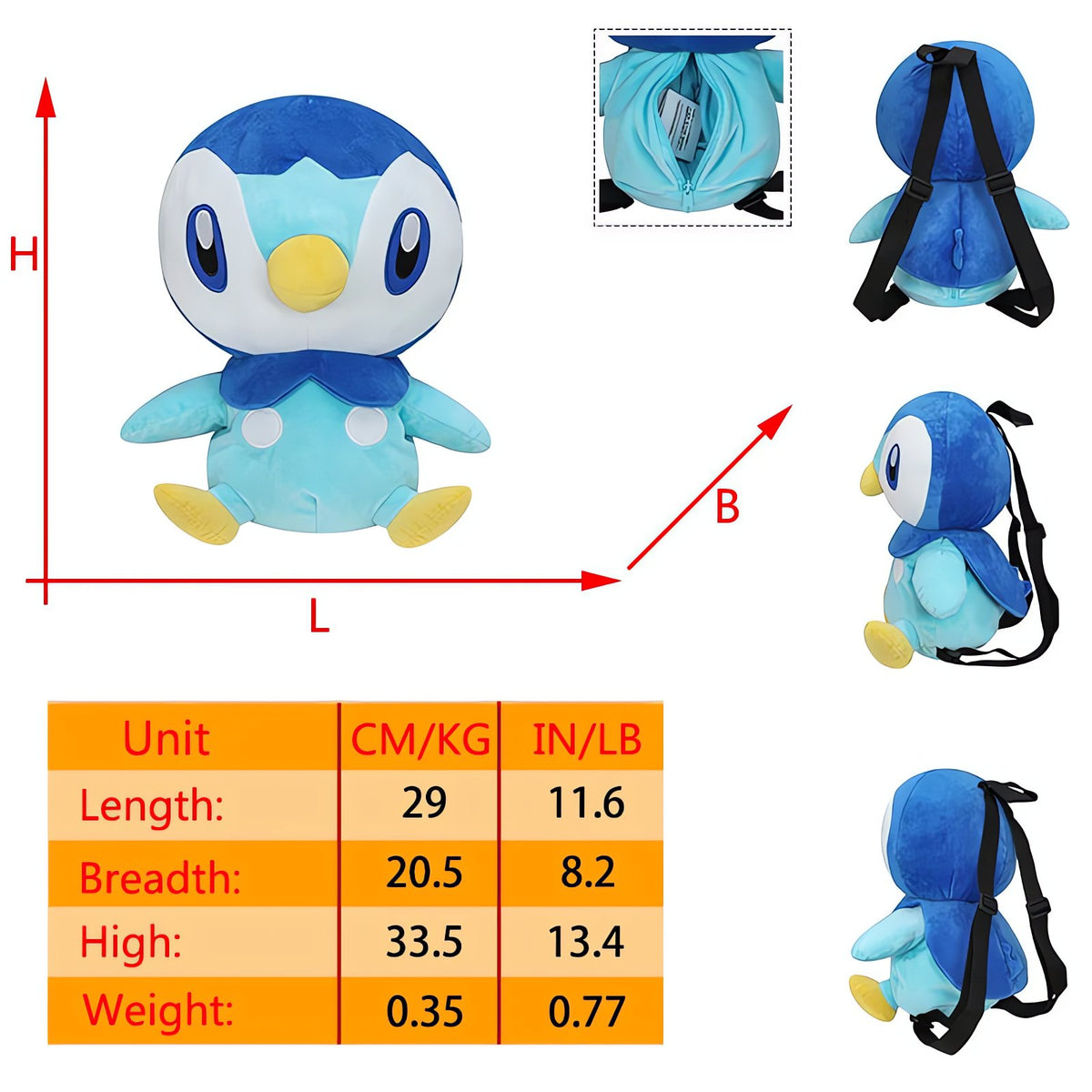 Pokémon plush backpack and shoulder bag – Piplup Backpack