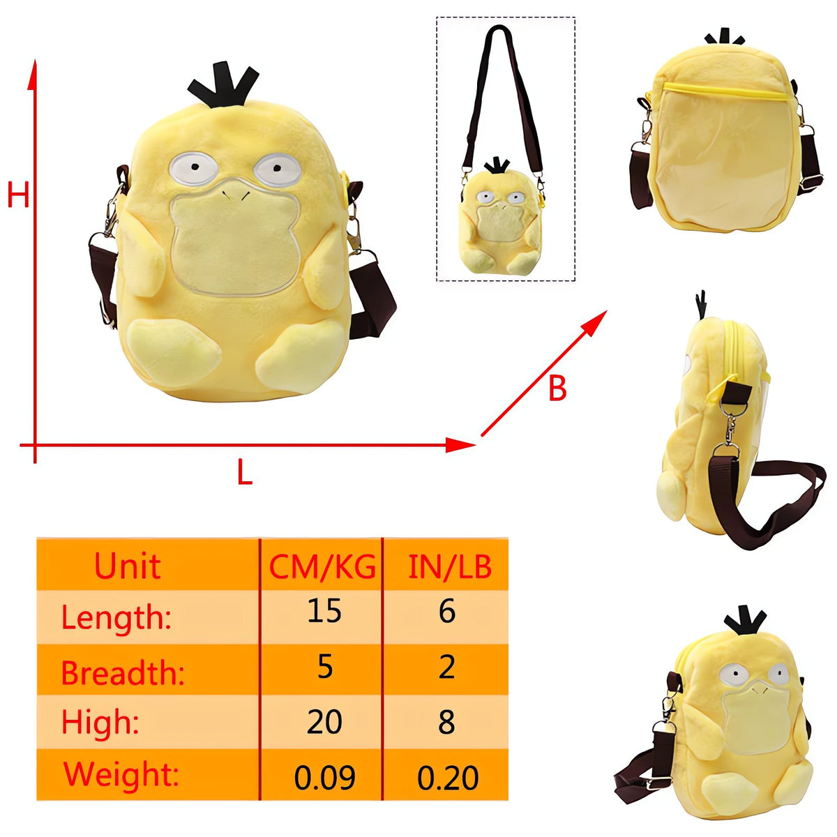 Pokémon plush backpack and shoulder bag – Psyduck Shoulder Bag