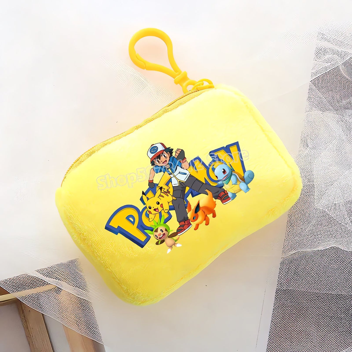 Pokémon plush coin purse with clip – Ash and Pokémon (Yellow)