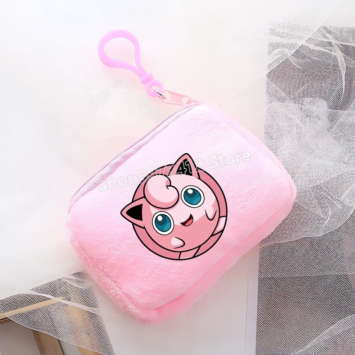 Pokémon plush coin purse with clip – Jigglypuff B (Pink)