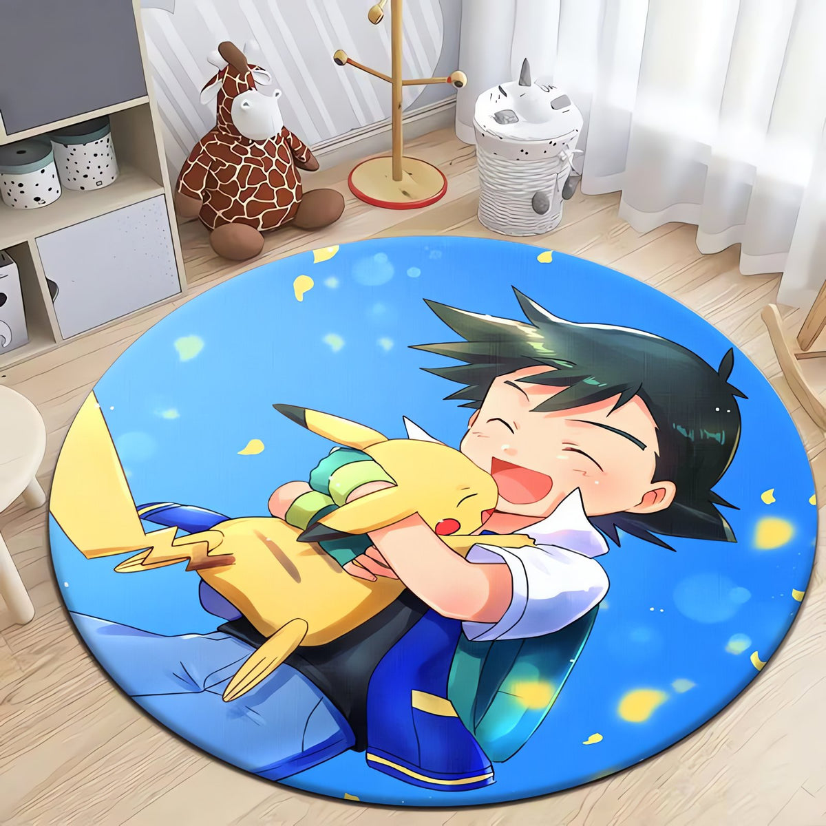 Round Pokémon rug with Pikachu – Ash Pikachu Blue