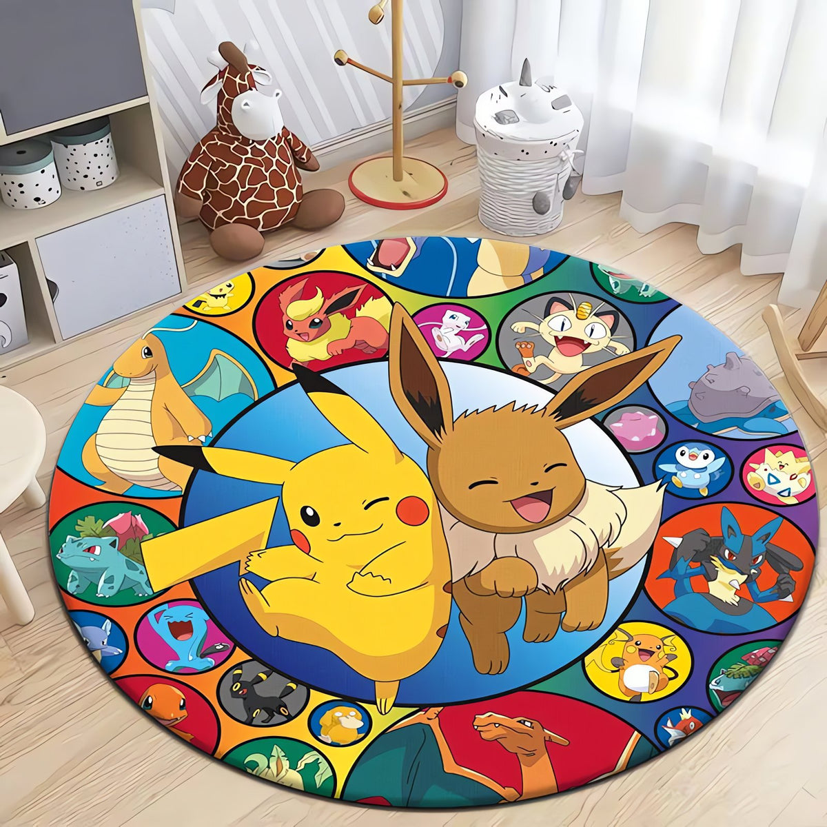 Round Pokémon rug with Pikachu