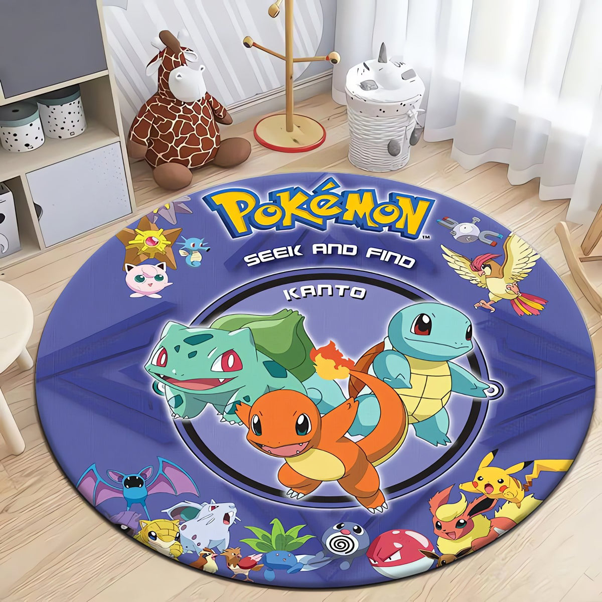 Round Pokémon rug with Pikachu – Kanto Starters