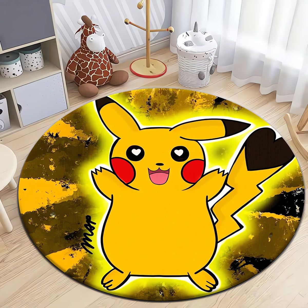 Round Pokémon rug with Pikachu – Pikachu Heart Eyes