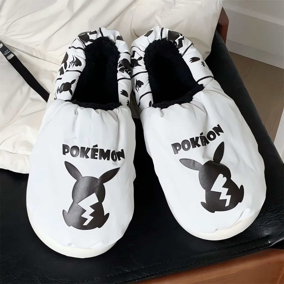 Fluffy Pokémon slippers – White Pikachu