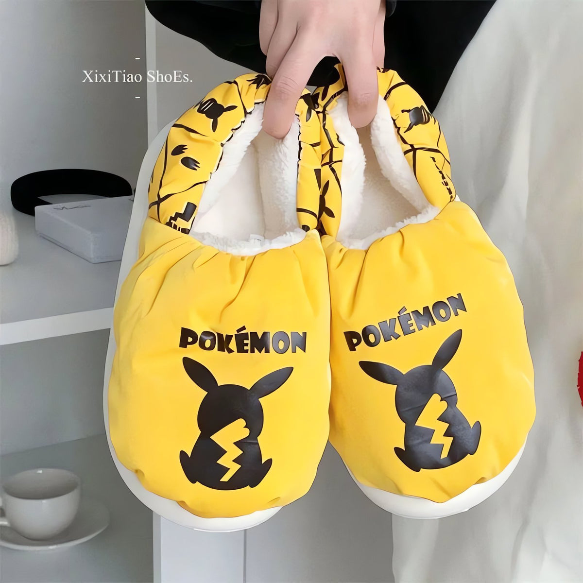 Fluffy Pokémon slippers – Yellow Pikachu
