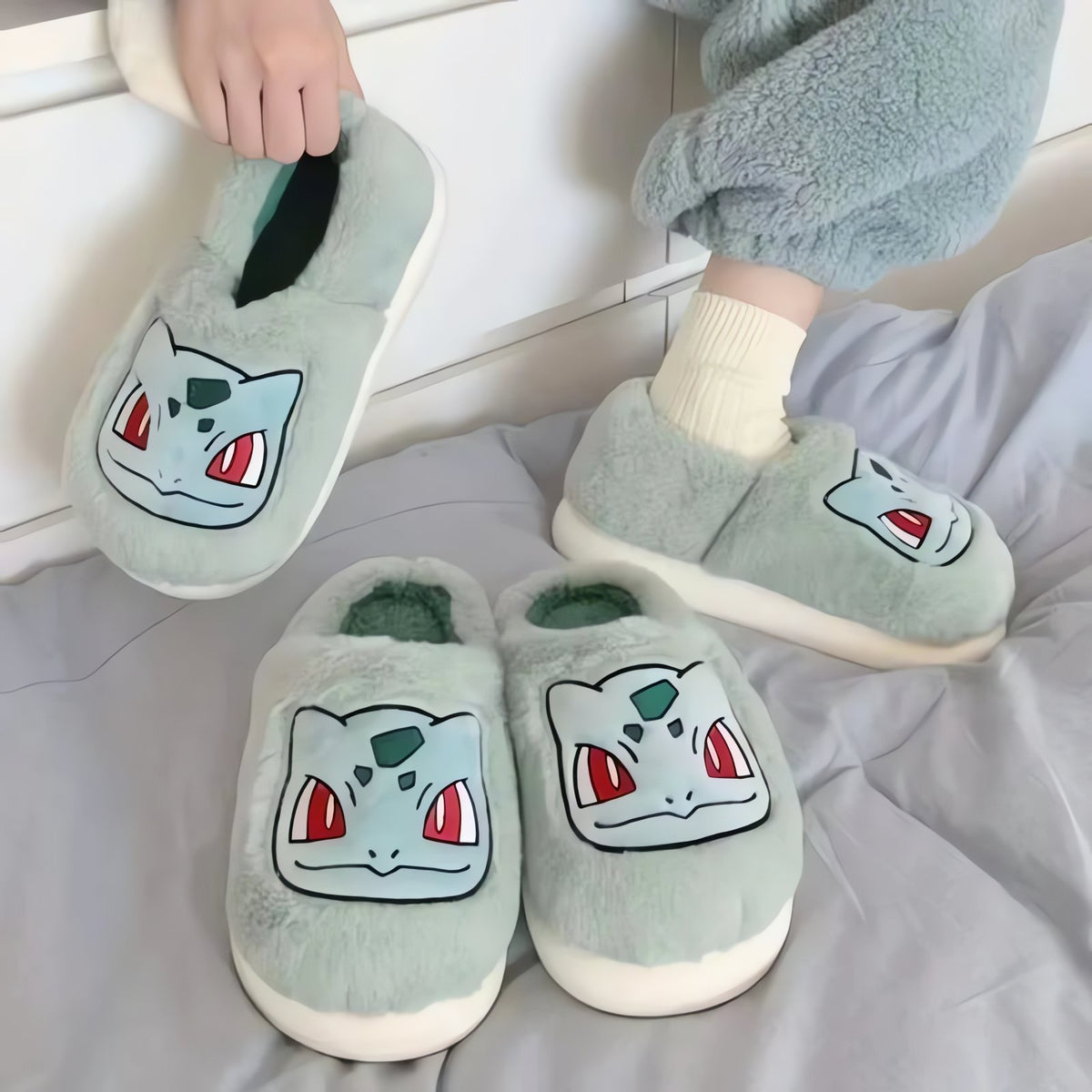 Fluffy Pokémon character slippers