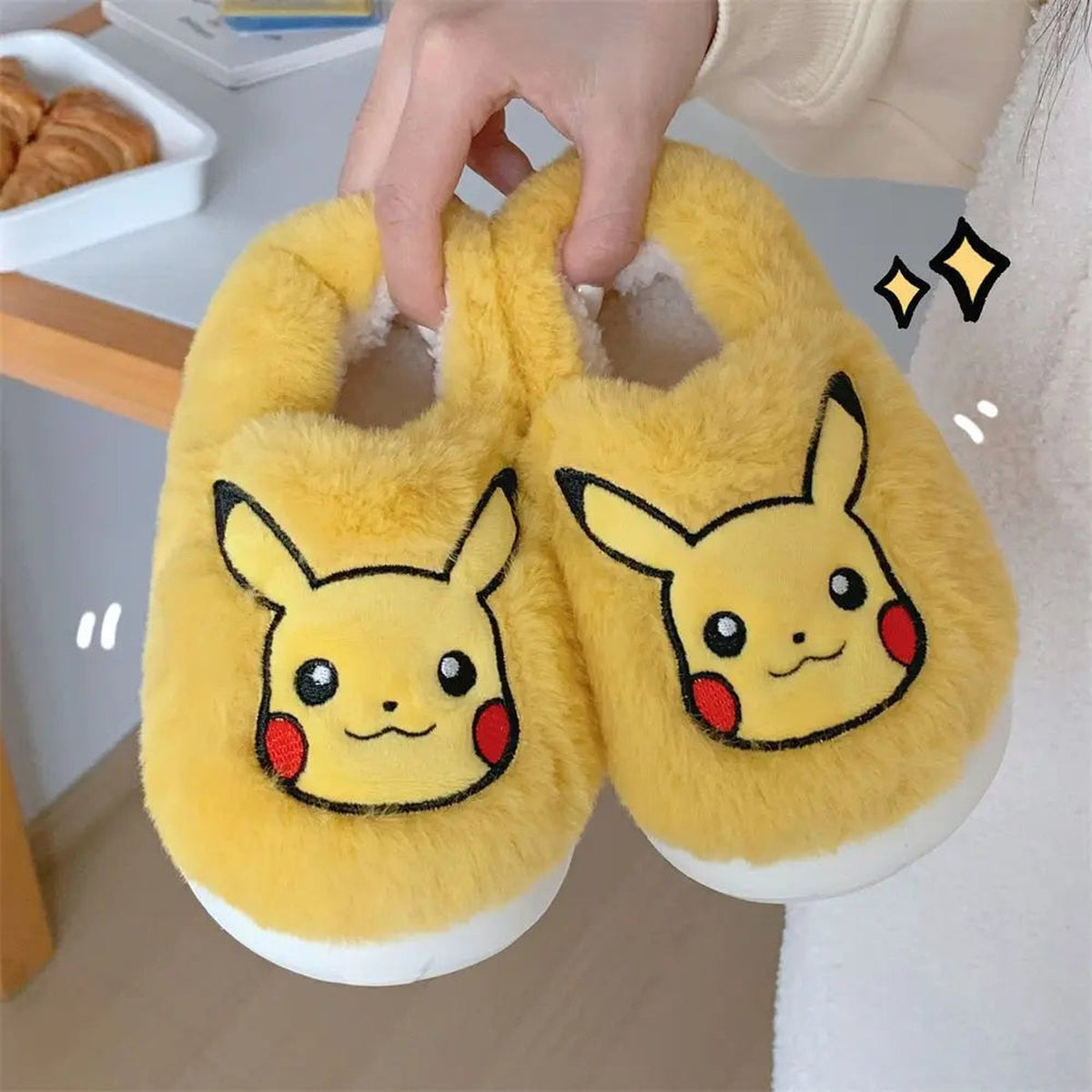 Fluffy Pokémon character slippers – Pikachu A
