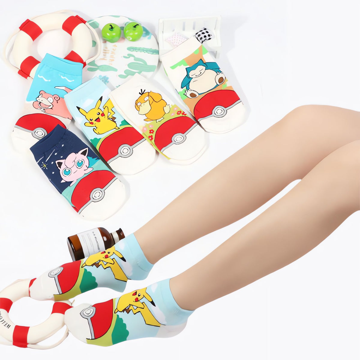Colourful Pokémon socks with a Poké Ball kick design