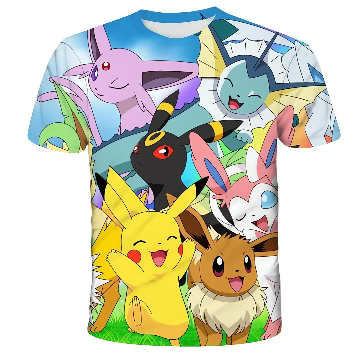 Colourful Pokémon summer T-shirt – Pikachu and Eevee Evolutions