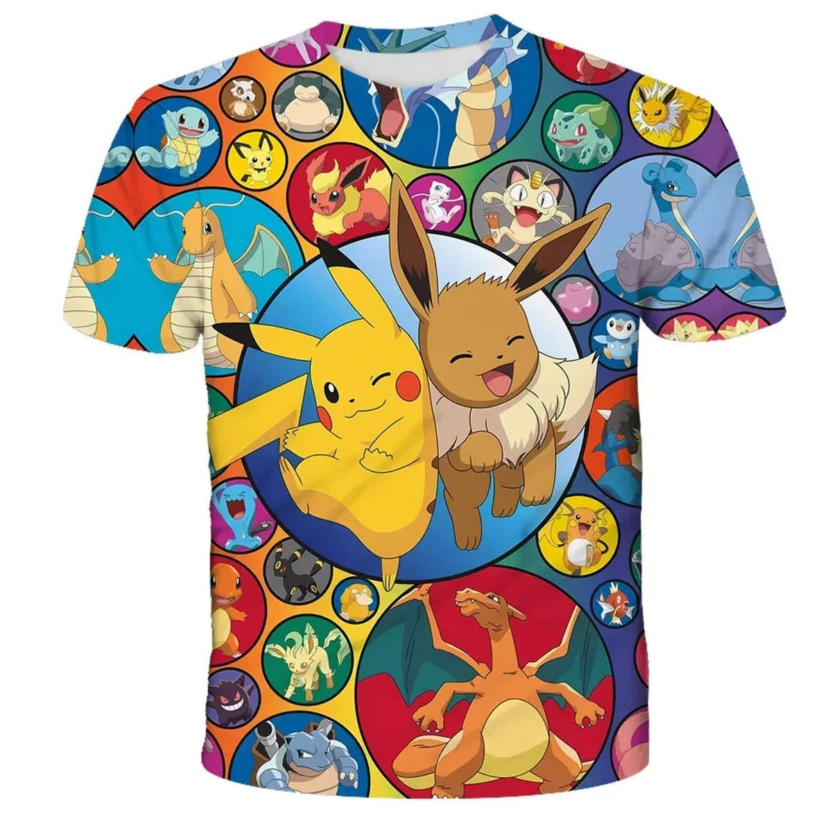 Colourful Pokémon summer T-shirt – Pikachu and Eevee