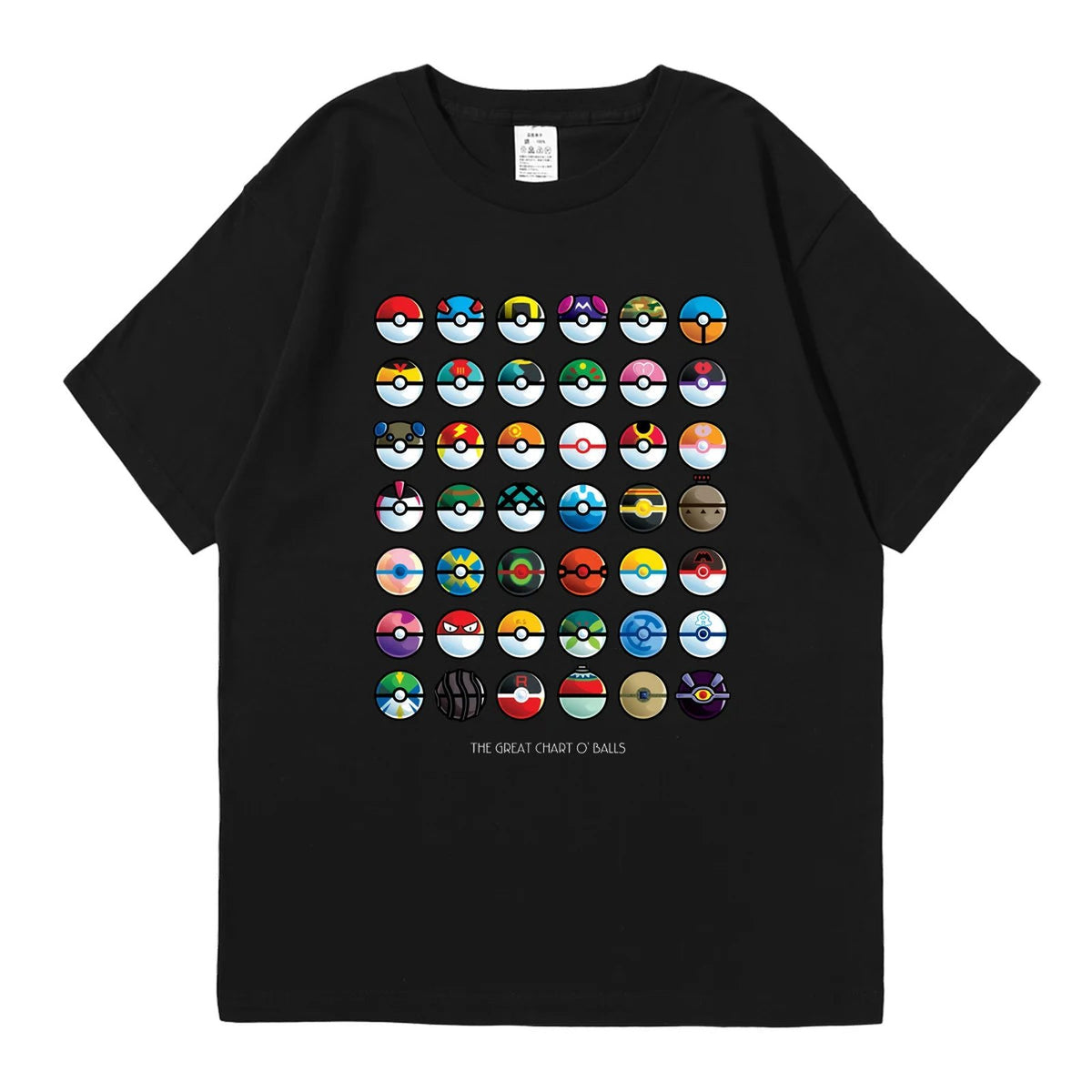 Pokémon T-shirt with a collection of Poké Balls – Black B