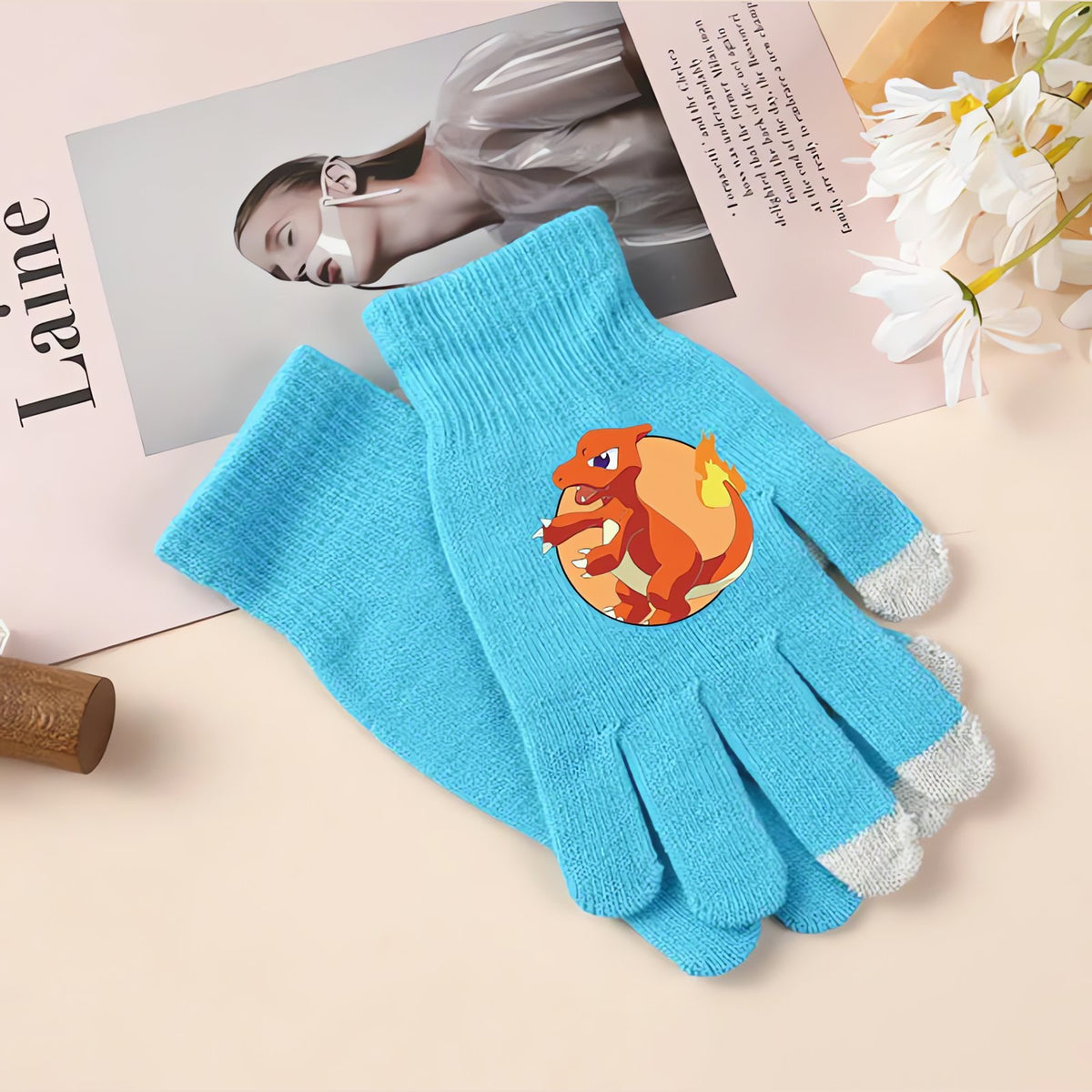 Pokémon winter gloves with touchscreen fingertips – Charmeleon Blue