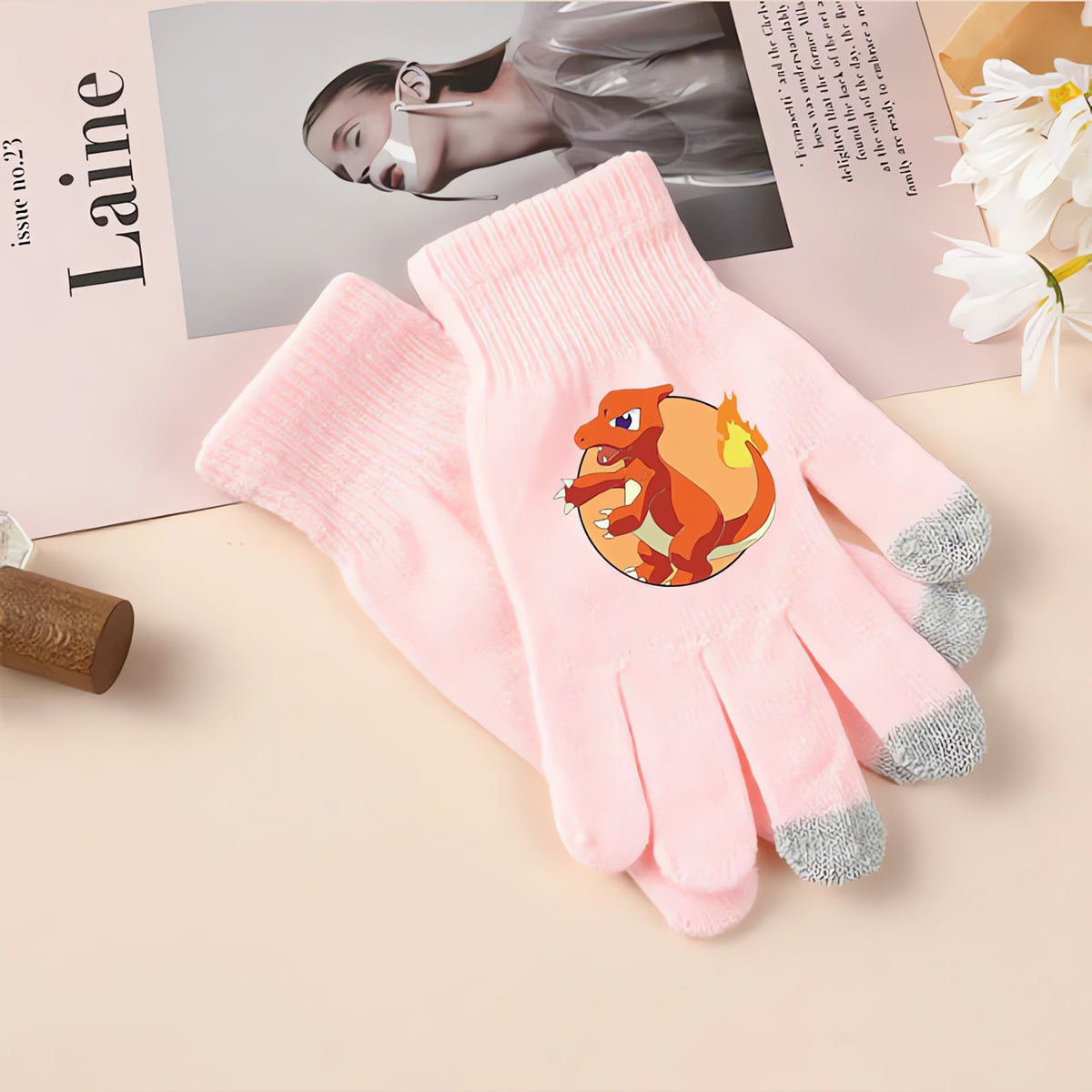 Pokémon winter gloves with touchscreen fingertips – Charmeleon Pink
