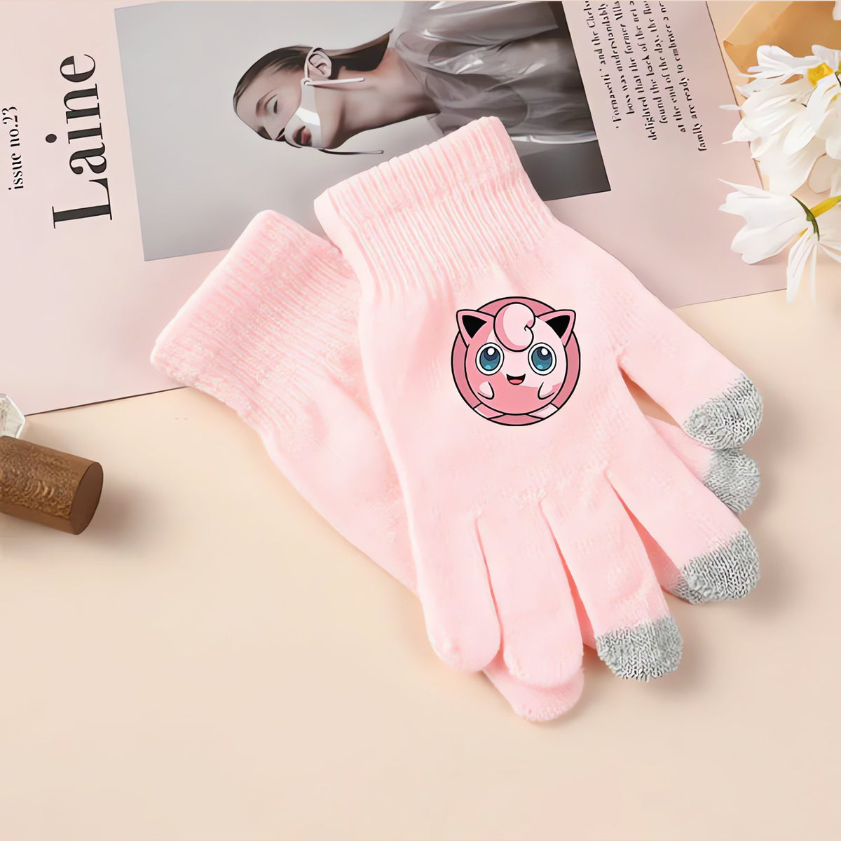 Pokémon winter gloves with touchscreen fingertips – Jigglypuff Pink