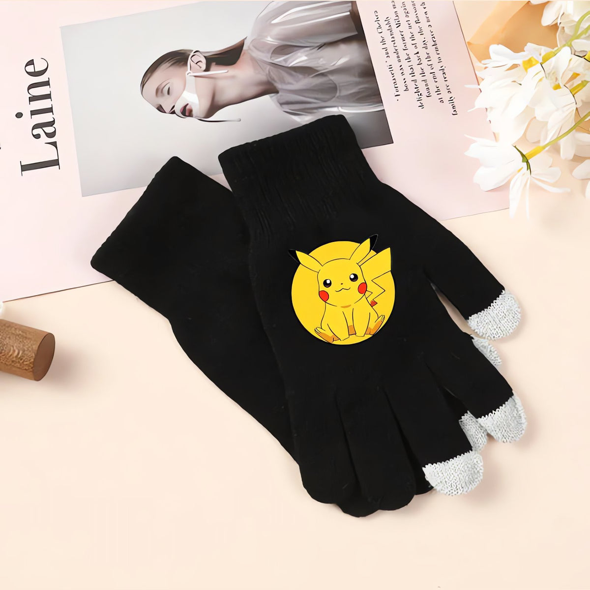 Pokémon winter gloves with touchscreen fingertips – Pikachu Black 2