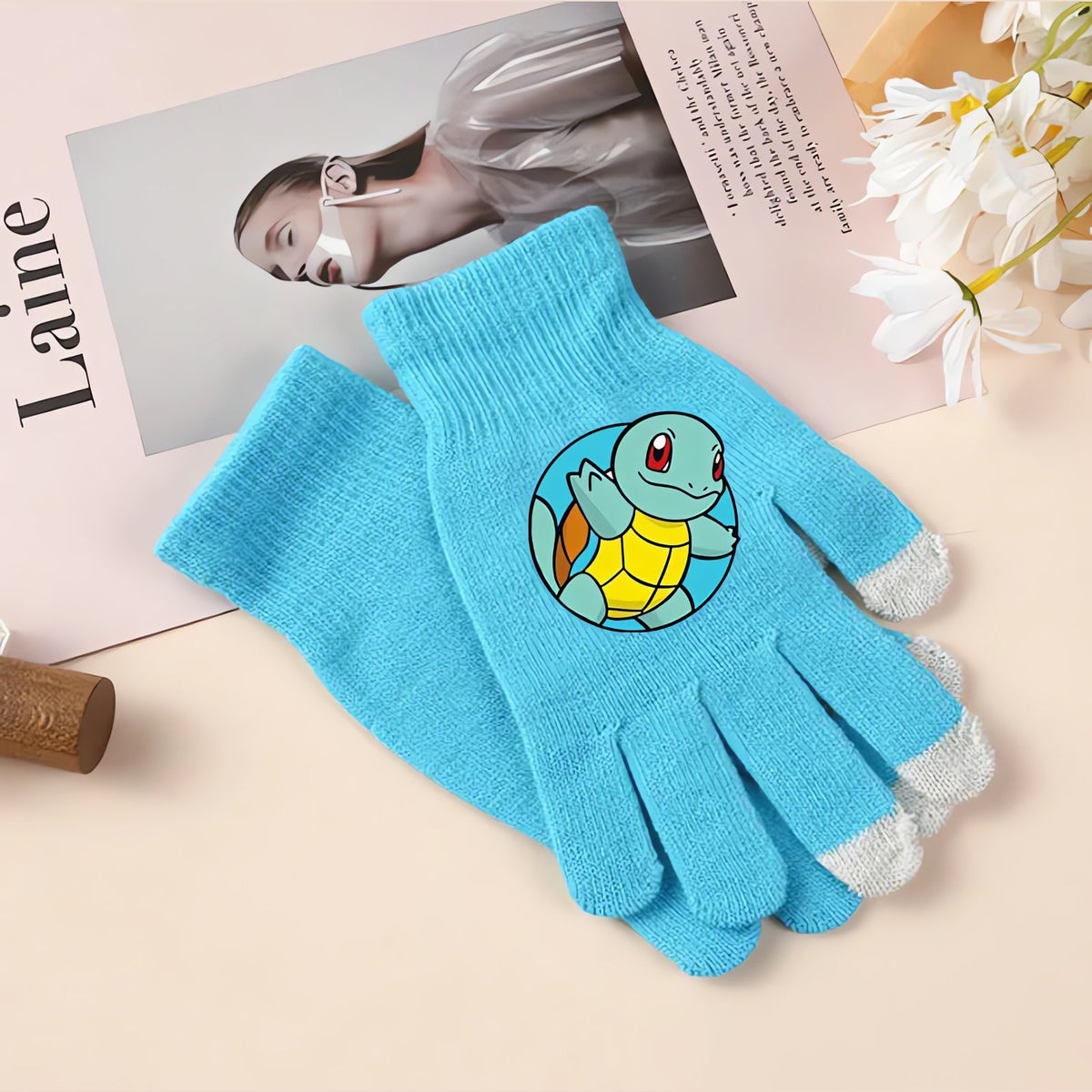 Pokémon winter gloves with touchscreen fingertips – Squirtle Blue