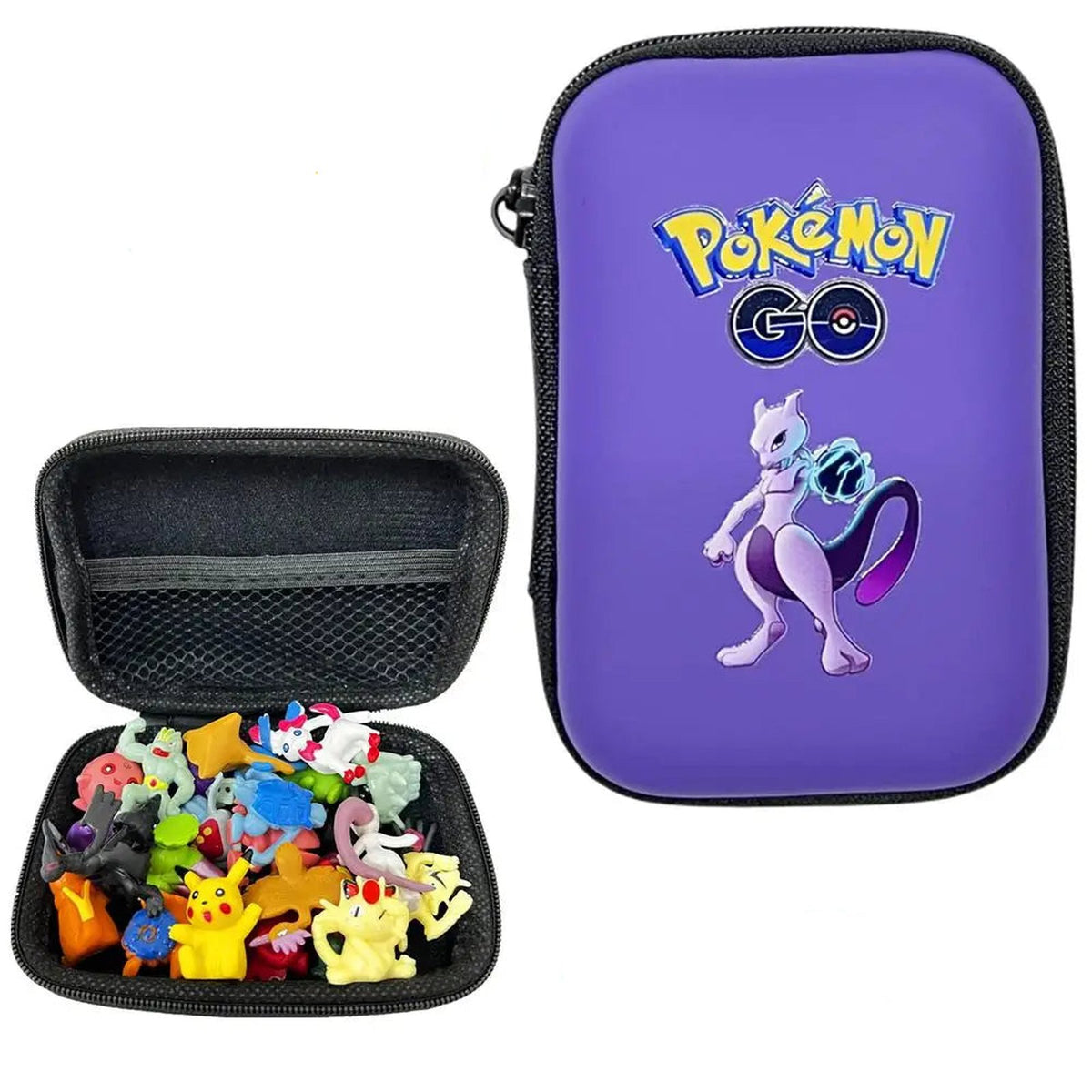 Pokémon trading card pouch and figures – Mewtwo