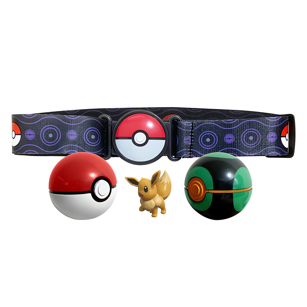 Pokémon trainer belt with Eevee figure and Poké Balls