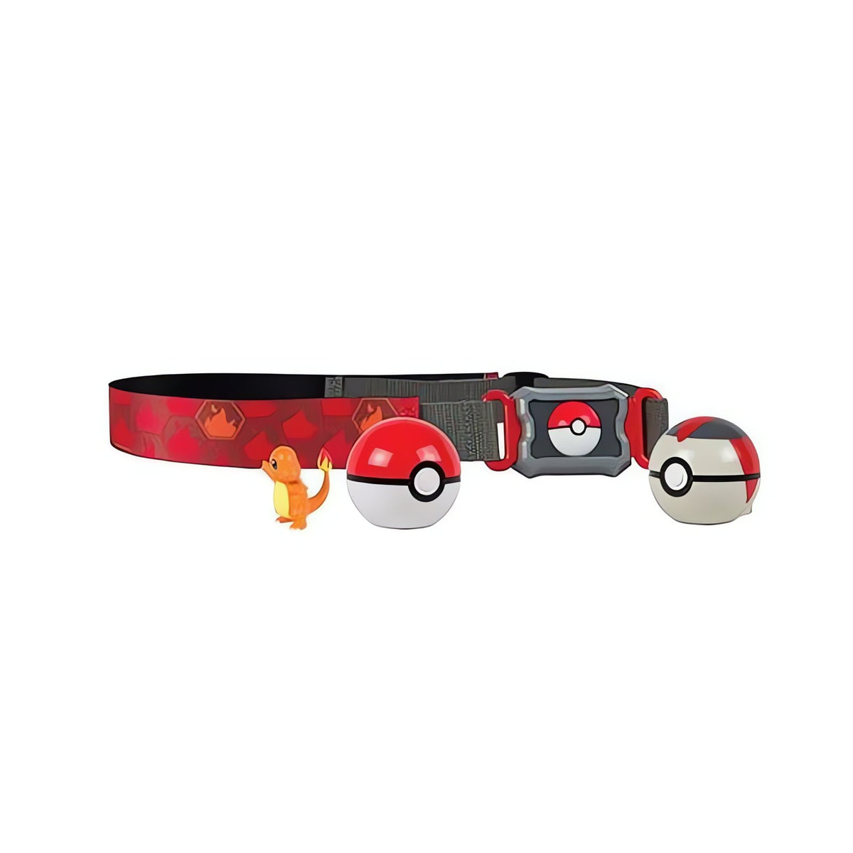 Pokémon trainer belt with two Poké Balls and a figure – Charmander