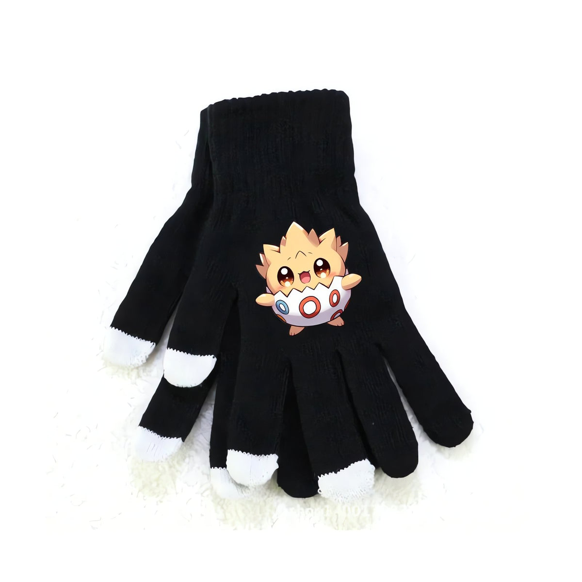 Fluffy Pokémon winter gloves – Black Togepi