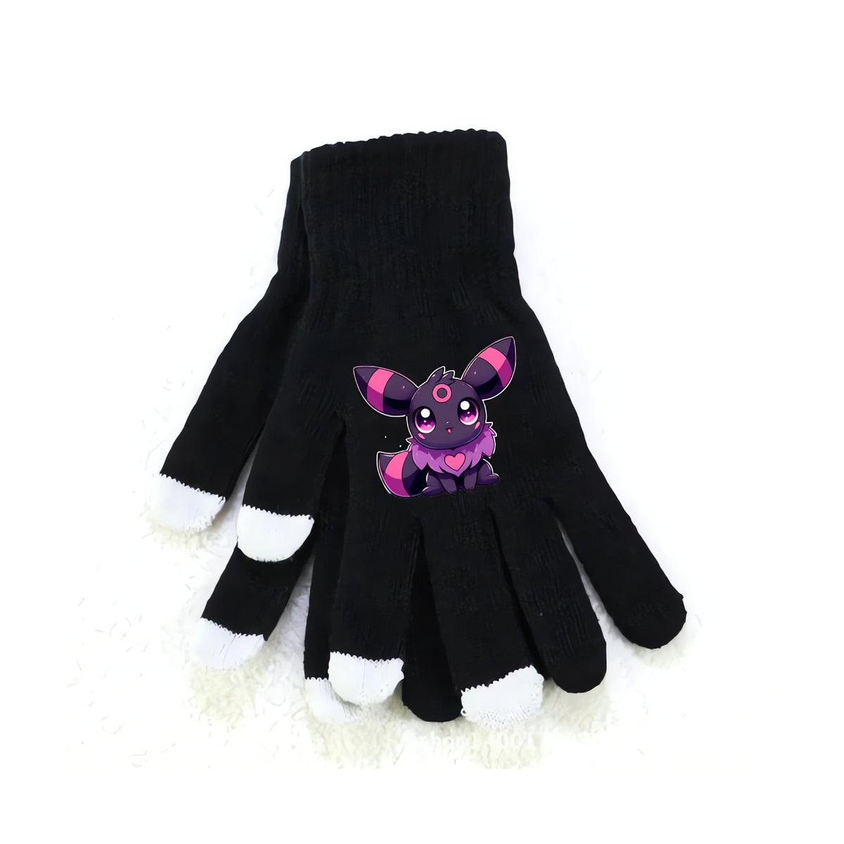 Fluffy Pokémon winter gloves – Black Umbreon Heart