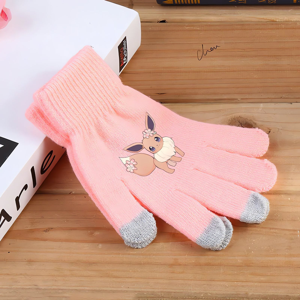 Fluffy Pokémon winter gloves – Pink Eevee