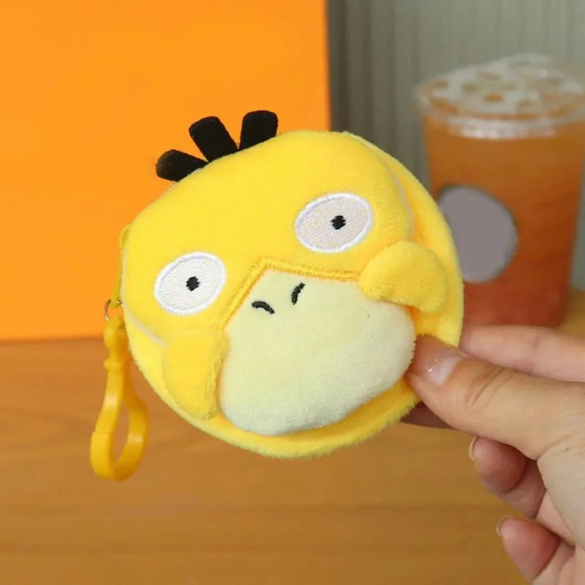 Fluffy Psyduck coin purse with clip – Round Psyduck