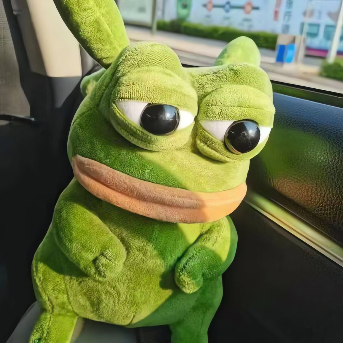 Sad Frog plush dressed in a Pokémon costume – Pikachu Green