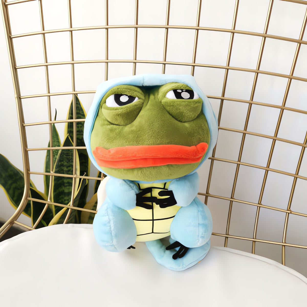 Sad Frog plush dressed in a Pokémon costume – Squirtle