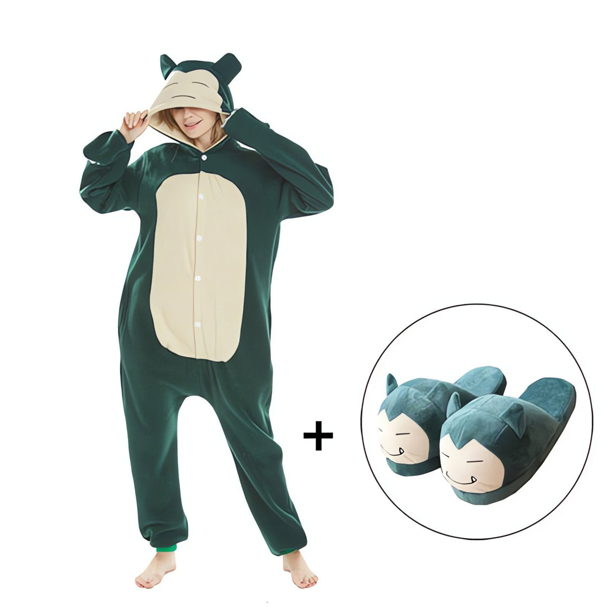 Snorlax onesie pyjamas with hood – Onesie with Slippers