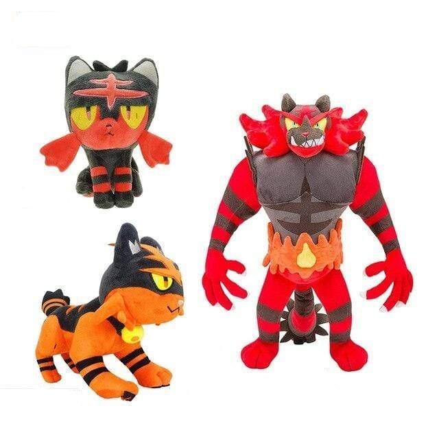 Set of three Litten evolution Pokémon plush toys