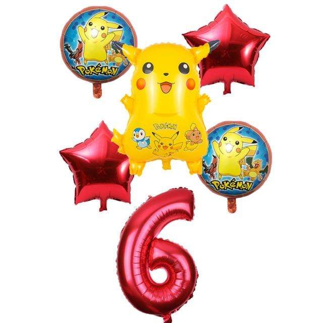 Red Pokémon birthday number balloons